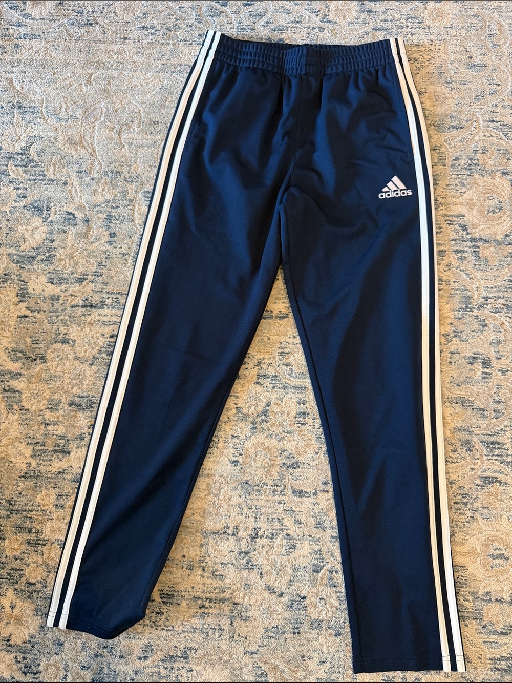 adidas Navy Kids Joggers with White Side Stripes